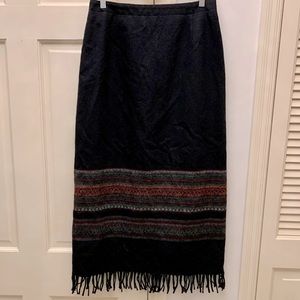 Michele boho long skirt w/woven strands of color.